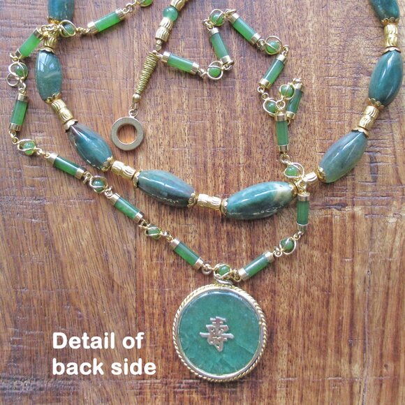 VTG Asian dragon pendant, Double strand necklace, Faux jade, opal, ruby w/ gold - Picture 7 of 12